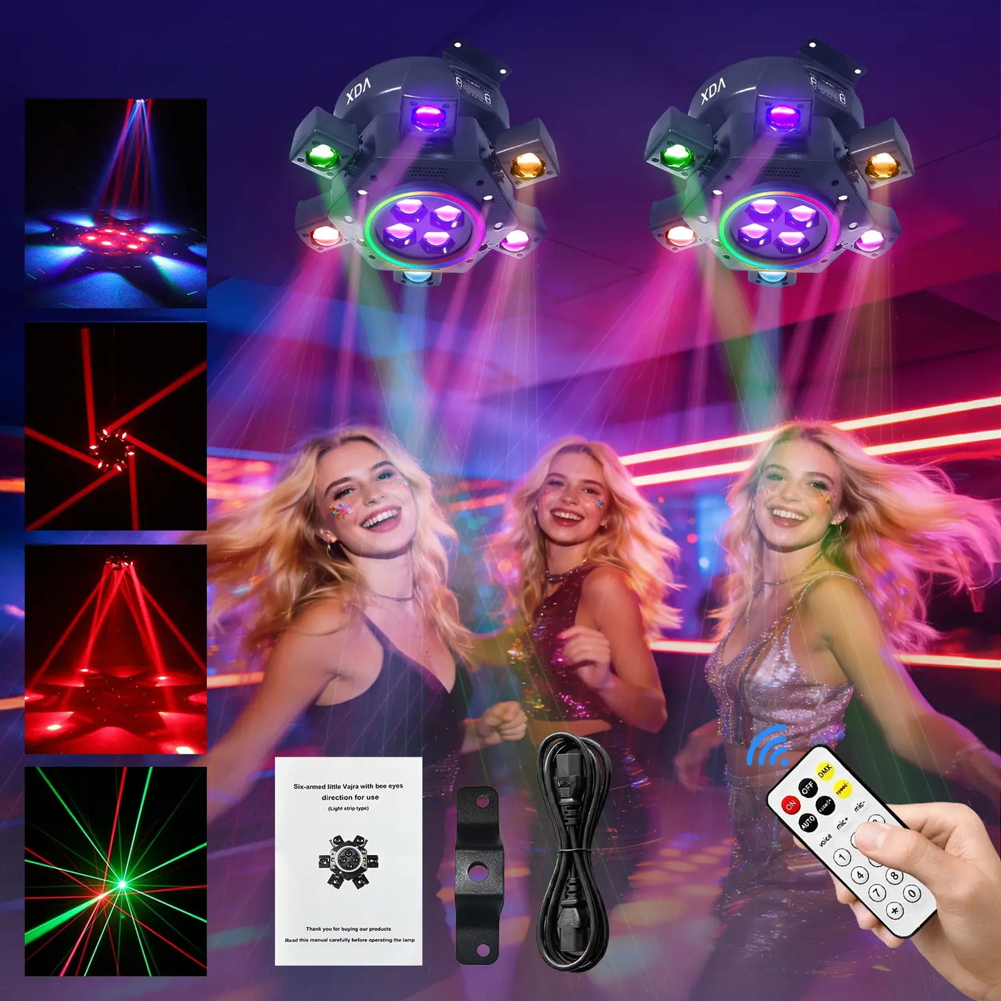 XDV 150W 6 Arms Moving Head DJ Light – RGBW Stage Light with DMX-512 & Sound Active for Parties, Weddings & Events