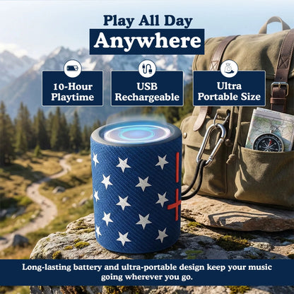 Magnetic Portable Bluetooth Speaker 2-In-1 Wireless Mini Speaker with American Flag Print & IPX5 Waterproof Compact Audio Smartphone Metal