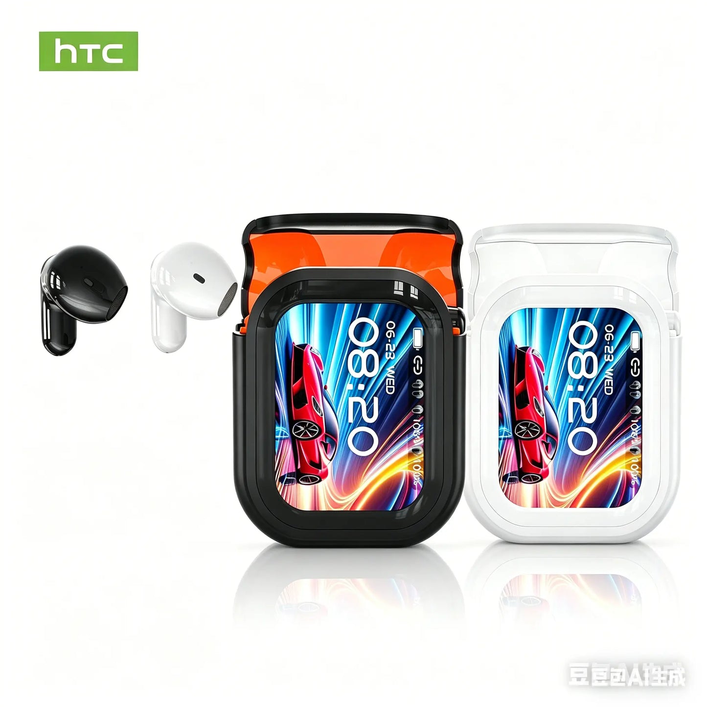 HTC NE20 Wireless Bluetooth Earphones - Bluetooth 6.0, Smart LED Display, IPX4 Waterproof, Hifi High-Fidelity Sound. Compatible with Ios, Android and PC. Built-In Microphone, Great for Office, Sports, Study and Voice Calls.