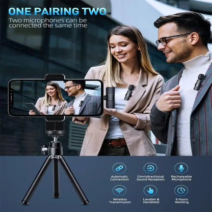 Professional Wireless Lavalier Microphone for Iphone, Ipad, Android - 2 Pack Noise Canceling Crystal Clear Recording, Live Streaming