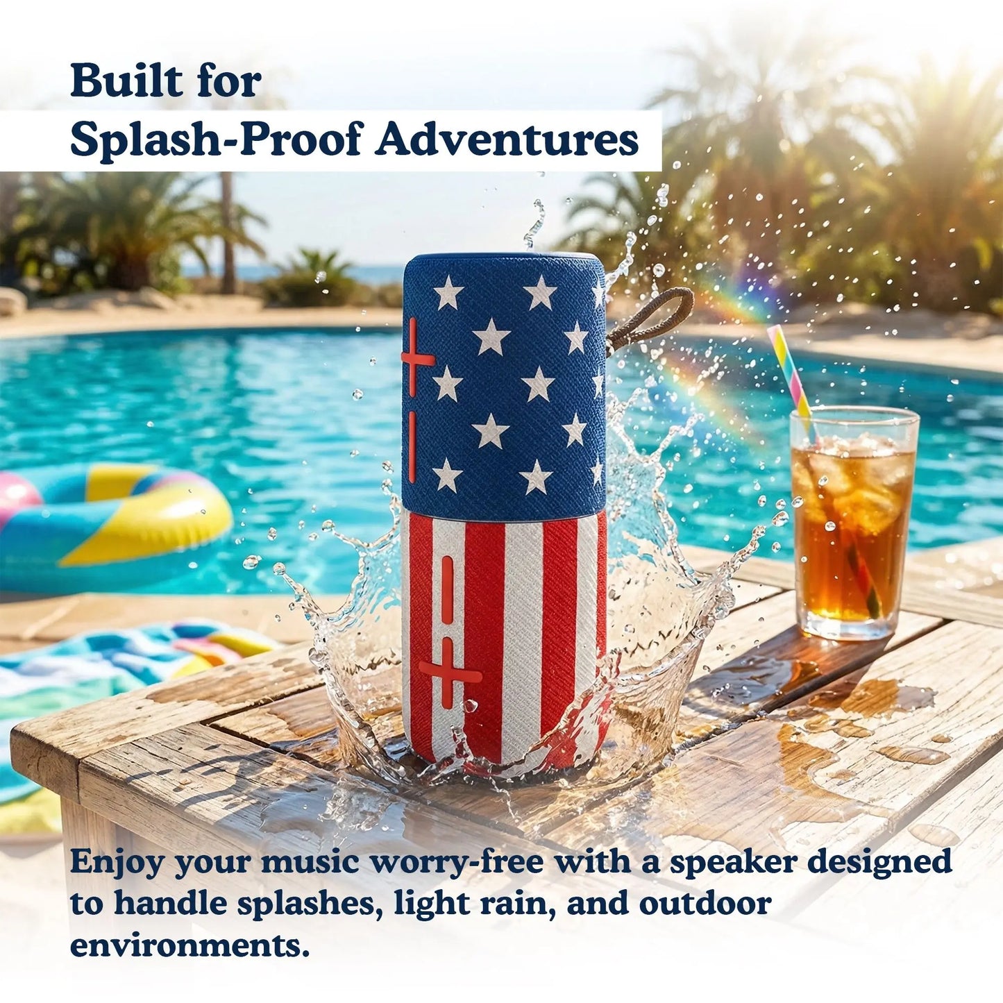Magnetic Portable Bluetooth Speaker 2-In-1 Wireless Mini Speaker with American Flag Print & IPX5 Waterproof Compact Audio Smartphone Metal