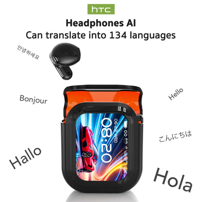 HTC NE20 Wireless Bluetooth Earphones - Bluetooth 6.0, Smart LED Display, IPX4 Waterproof, Hifi High-Fidelity Sound. Compatible with Ios, Android and PC. Built-In Microphone, Great for Office, Sports, Study and Voice Calls.