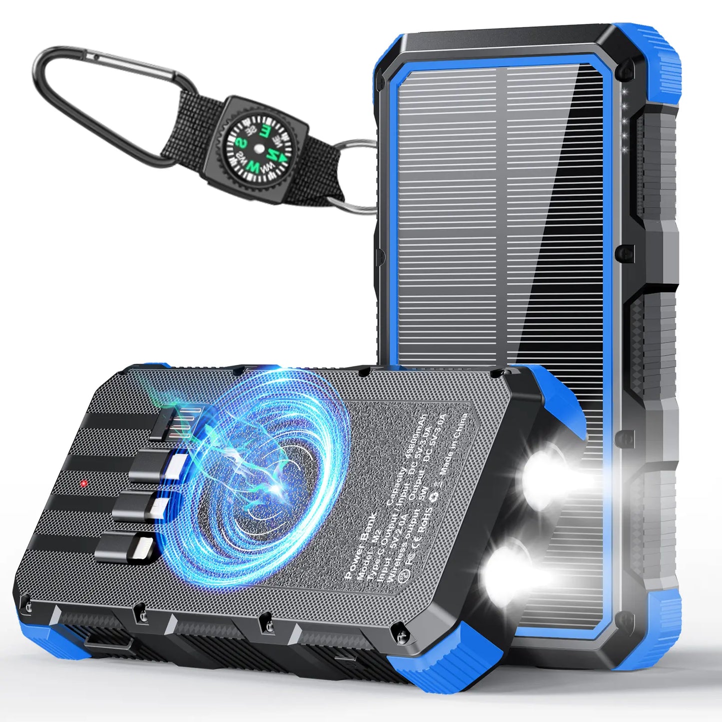 Solar Power Bank 49800Mah Wireless Charger QC Fast Charging Solar Charger Power Bank 8 Outputs 4 Inputs Solar Portable Charger Compatible with All Mobile Devices,Sos/Strobe/Strong Flashlights