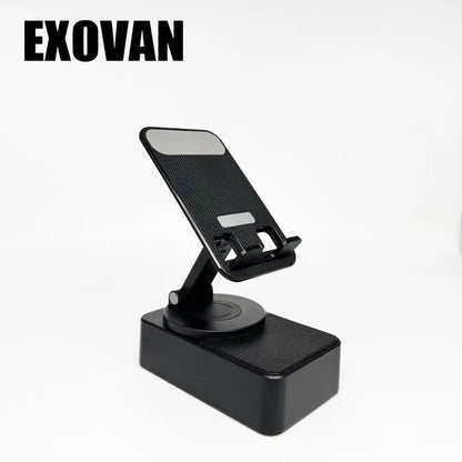 Wireless Audio Bluetooth Speaker 5In1 Phone Holder Emergency Rechargeable Withcolorful Ambient Light 300° Foldable for Tablet Iphone Android, Gifts for Men Women ，Black