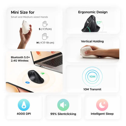 UGREEN Vertical Wireless (Bluetooth 5.0+2.4G) Ergonomic Mouse with 5 Buttons, 1000/1600/2000/3200/4000 DPI, Prevention of Mouse Arm, Vertical Mouse Compatible with Pc/Laptop/Tablet （Small Size）,#Summervibes