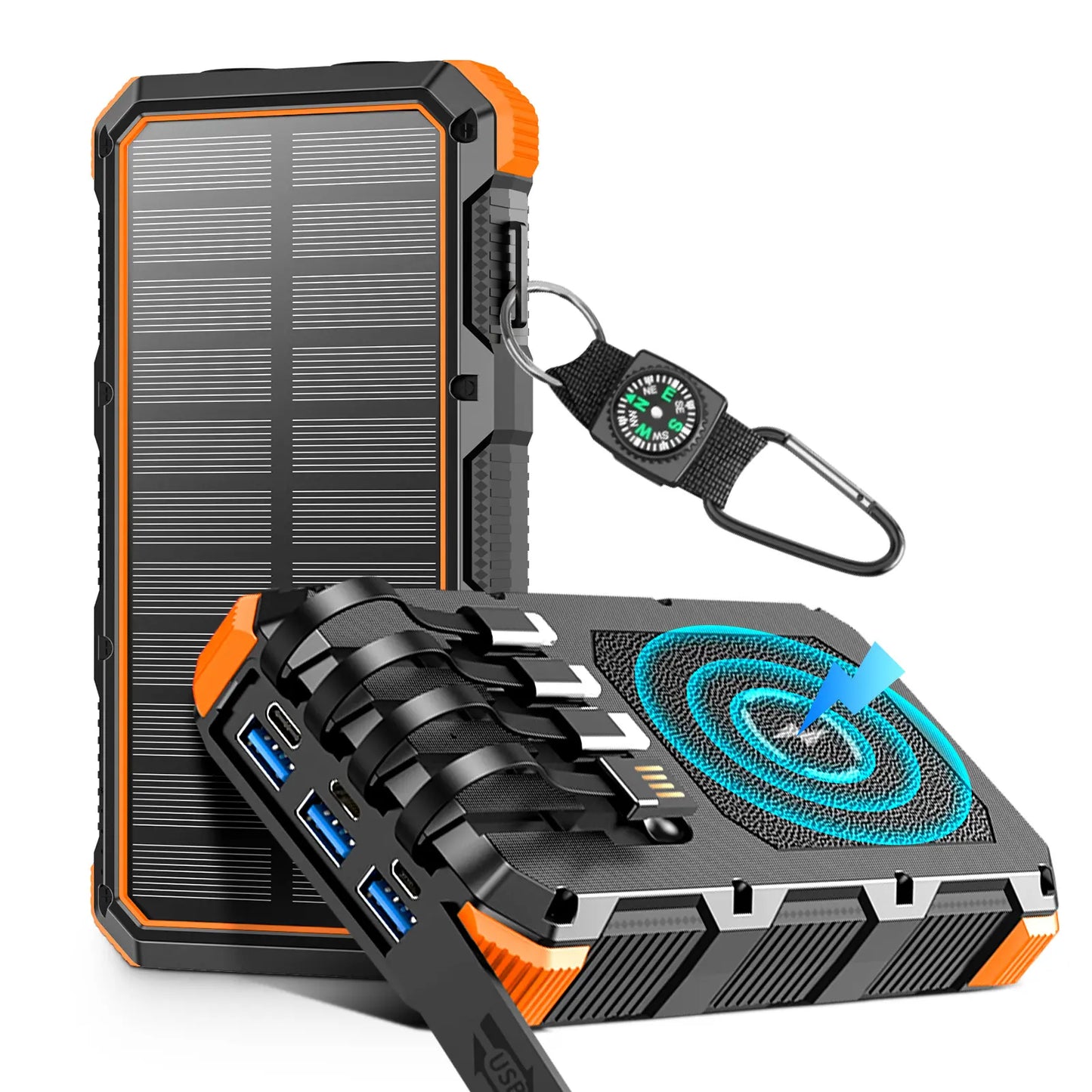 Solar Power Bank 49800Mah Wireless Charger QC Fast Charging Solar Charger Power Bank 8 Outputs 4 Inputs Solar Portable Charger Compatible with All Mobile Devices,Sos/Strobe/Strong Flashlights