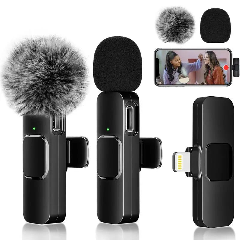 Professional Wireless Lavalier Microphone for Iphone, Ipad, Android - 2 Pack Noise Canceling Crystal Clear Recording, Live Streaming