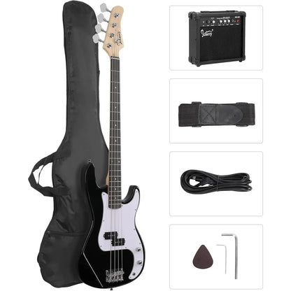 [Summervibes] GLARRY Full Size Electric Bass Guitar with 20W AMP, 4 String Beginner Starter Kit with Accessories Including Cable, Strap, Bag for Kids and Adults