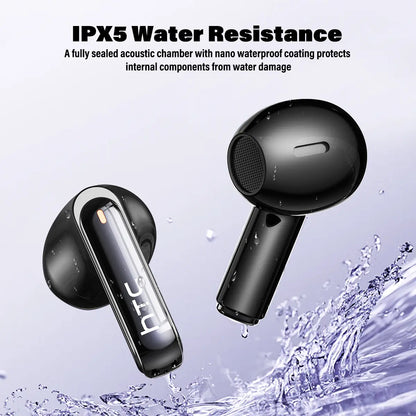 HTC NE70 TWS Earbuds, Bluetooth 6.0 Headphones, Wireless Earbuds with LED Smart Touch Control, Lightweight In-Ear Design, IPX5 Waterproof, Suitable for Gaming, Office Work, Sports, Studying, and Voice Calls, Built-In Microphone