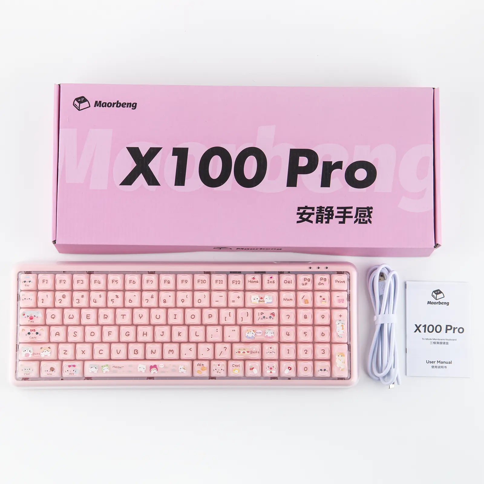 Mechlands X Maorbeng X100 PRO Membrane Keyboard with Number Pad, RGB Backlits, Wireless Computer Keyboard with 5000Mah Battery, BT/2.4G/USB-C Wired, 96% Layout for Windows/Mac/Pc