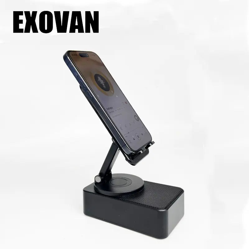 Wireless Audio Bluetooth Speaker 5In1 Phone Holder Emergency Rechargeable Withcolorful Ambient Light 300° Foldable for Tablet Iphone Android, Gifts for Men Women ，Black with LED Nightlight Wireless Induction Bluetooth Speaker Stand
