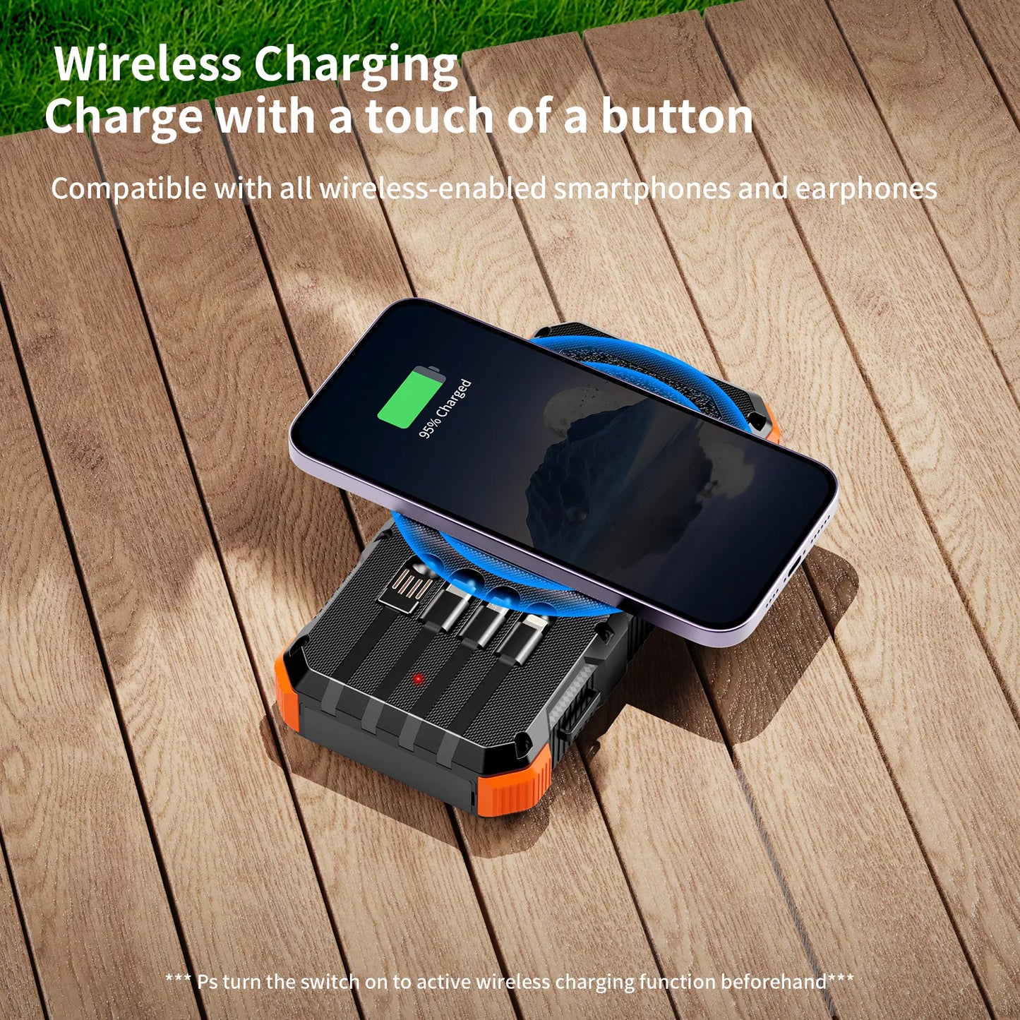 Solar Power Bank 49800Mah Wireless Charger QC Fast Charging Solar Charger Power Bank 8 Outputs 4 Inputs Solar Portable Charger Compatible with All Mobile Devices,Sos/Strobe/Strong Flashlights