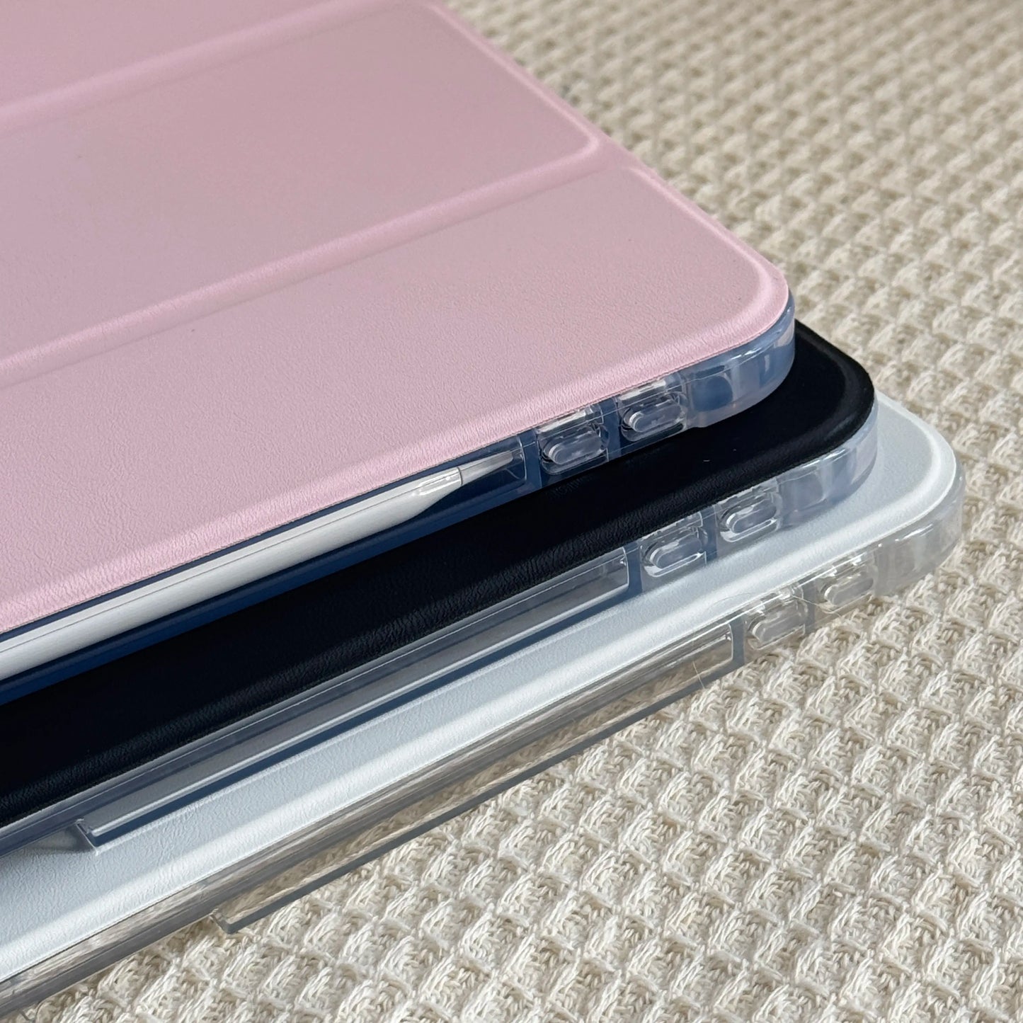 Simple Solid Pink White Black Case for Ipad A16 2025 / Ipad Air 6/ Ipad Mini 6, Slim Stand Cover with Soft Translucent Frosted Back Pencil Slot, for Samsung Galaxy Tab S9 Tablet Cases, Accessories, Leather