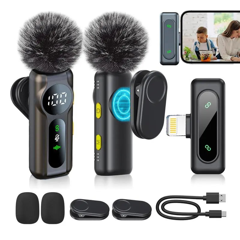 Professional Wireless Lavalier Microphone for Iphone, Ipad, Android - 2 Pack Noise Canceling Crystal Clear Recording, Live Streaming