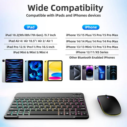 Rechargeable Bluetooth Keyboard and Mouse Combo, Ultra Slim 7-Color Backlit Wireless Set, Dual Mode Bluetooth Mouse, Portable Lightweight Design, Universal Compatibility for Ios, Android, Windows, Tablet, Phone, Home Office Daily Use