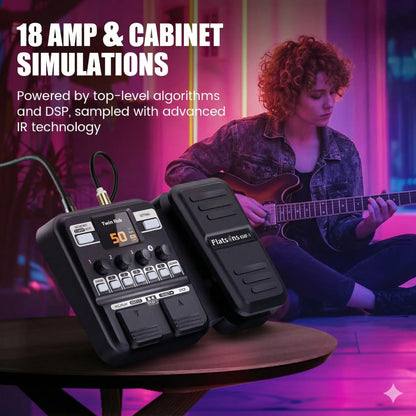 Flatsons-Kmf-1 Guitar Pedal, 77 Effects Guitar Multi Effects Pedal with 50 Preset, 42 Drum Rhythm, 18 Amp/Cab, Upgraded Color Screen, Aux In, Guitar Tuner Looper Expression Wah Volume Distortion Pedal