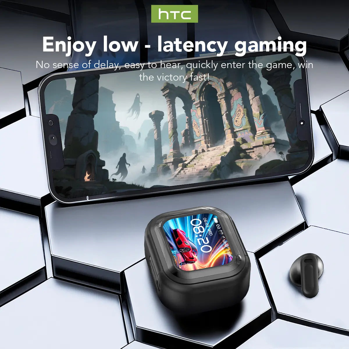 HTC NE20 Wireless Bluetooth Earphones - Bluetooth 6.0, Smart LED Display, IPX4 Waterproof, Hifi High-Fidelity Sound. Compatible with Ios, Android and PC. Built-In Microphone, Great for Office, Sports, Study and Voice Calls.