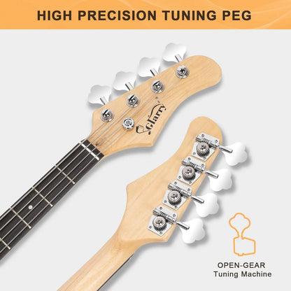 [Summervibes] GLARRY Full Size Electric Bass Guitar with 20W AMP, 4 String Beginner Starter Kit with Accessories Including Cable, Strap, Bag for Kids and Adults