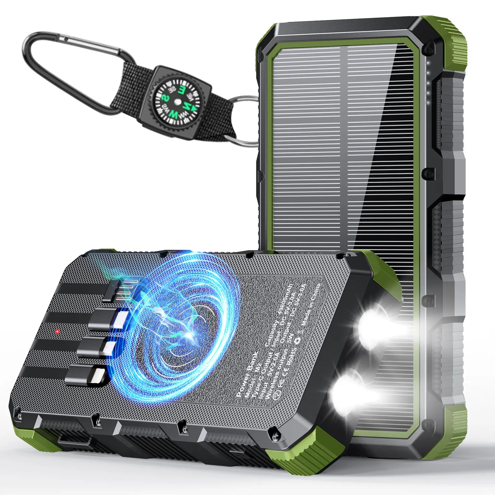 Solar Power Bank 49800Mah Wireless Charger QC Fast Charging Solar Charger Power Bank 8 Outputs 4 Inputs Solar Portable Charger Compatible with All Mobile Devices,Sos/Strobe/Strong Flashlights