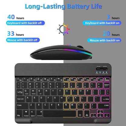 Rechargeable Bluetooth Keyboard and Mouse Combo, Ultra Slim 7-Color Backlit Wireless Set, Dual Mode Bluetooth Mouse, Portable Lightweight Design, Universal Compatibility for Ios, Android, Windows, Tablet, Phone, Home Office Daily Use