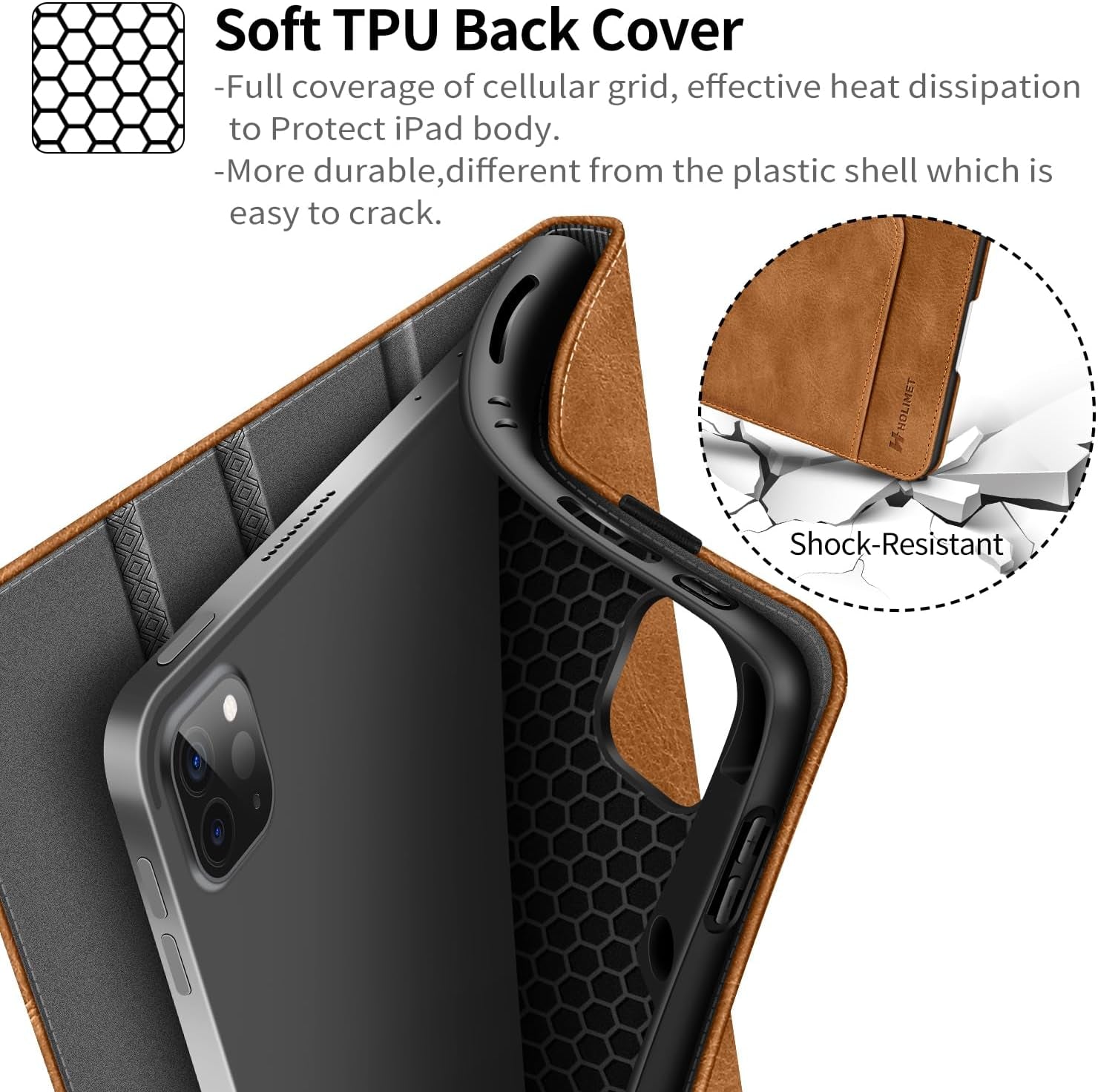 Case for Ipad Pro 12.9 2022 6Th/5Th/4Th/3Rd Generation with Pencil Holder Pocket Folio Stand Cover Soft TPU Back Shockproof, Auto Sleep/Wake,Vegan Leather