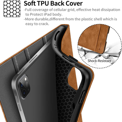 Case for Ipad Pro 12.9 2022 6Th/5Th/4Th/3Rd Generation with Pencil Holder Pocket Folio Stand Cover Soft TPU Back Shockproof, Auto Sleep/Wake,Vegan Leather