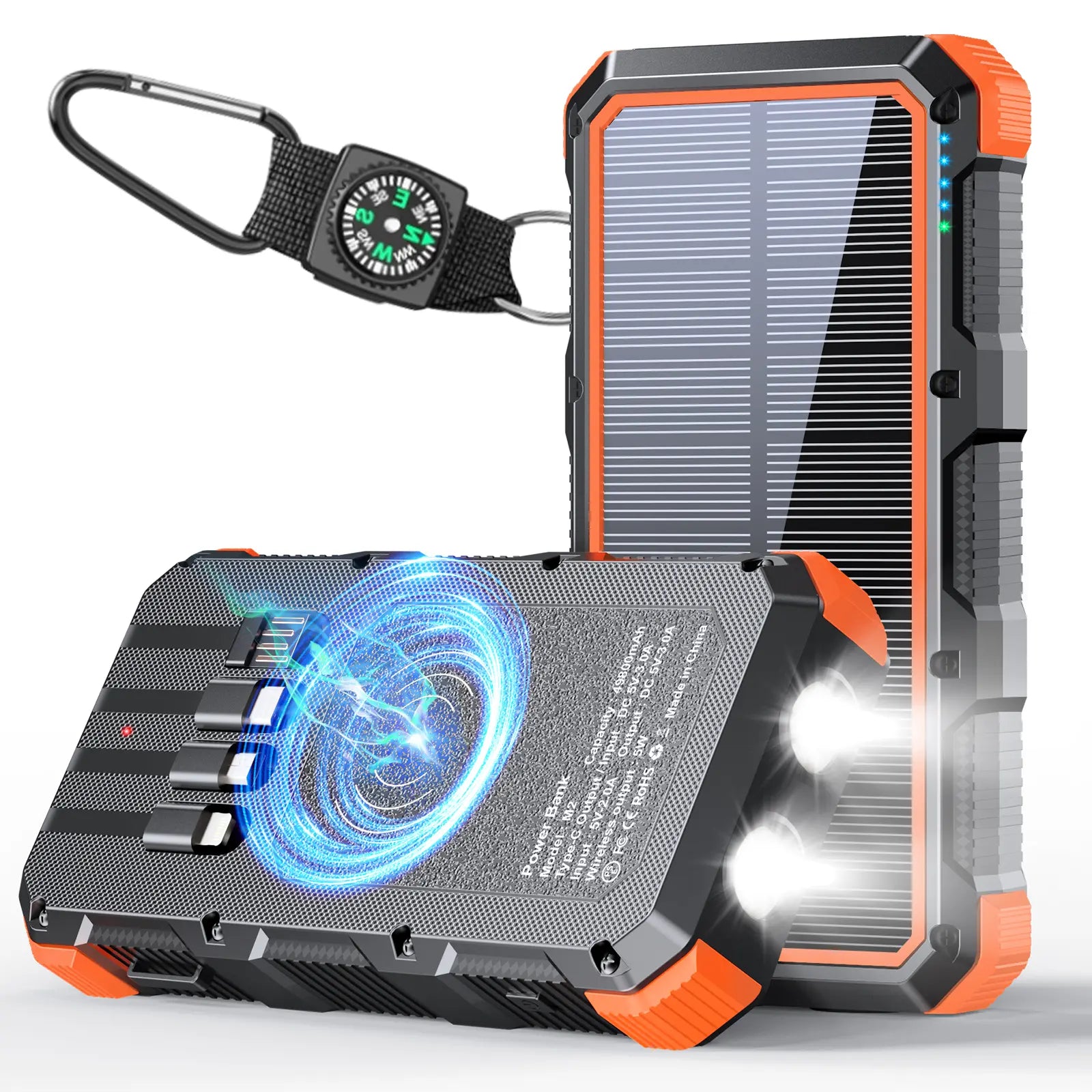Solar Power Bank 49800Mah Wireless Charger QC Fast Charging Solar Charger Power Bank 8 Outputs 4 Inputs Solar Portable Charger Compatible with All Mobile Devices,Sos/Strobe/Strong Flashlights