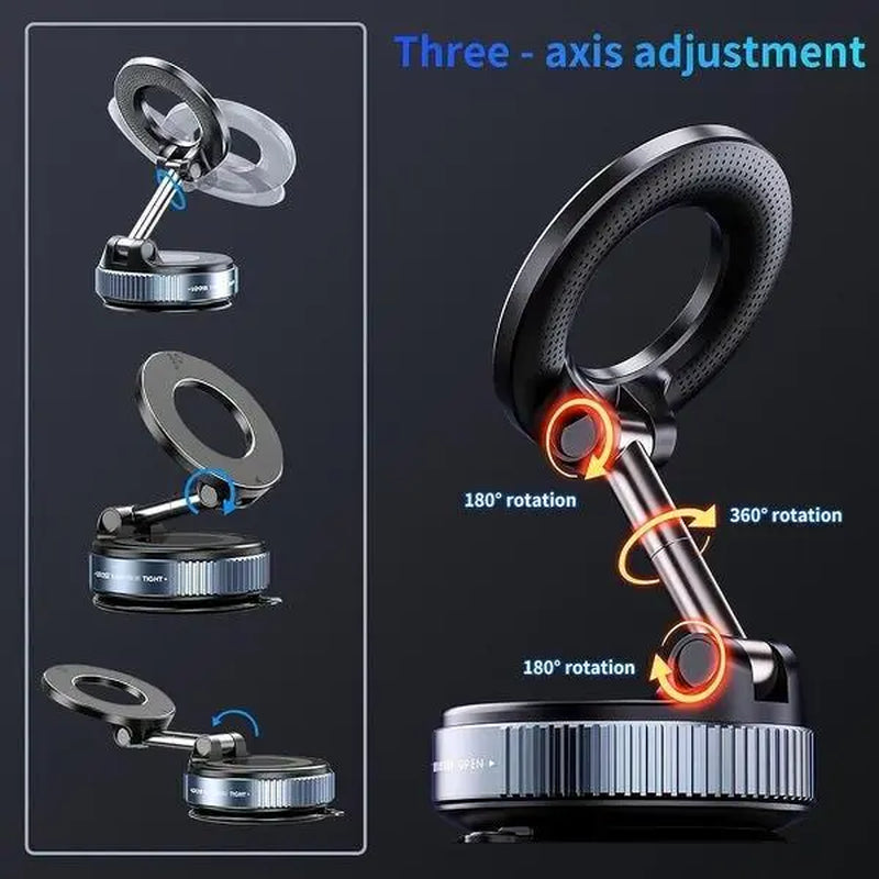 Magnetic Phone Holder, Adjustable Suction Cup Rotation Lock, Mechanical Sound Feedback, Multi-Functional for Home/Desktop/Car Use, Supports Magsafe, Foldable, Suitable for Magsafe Iphone, Google, Samsung and Other Devices
