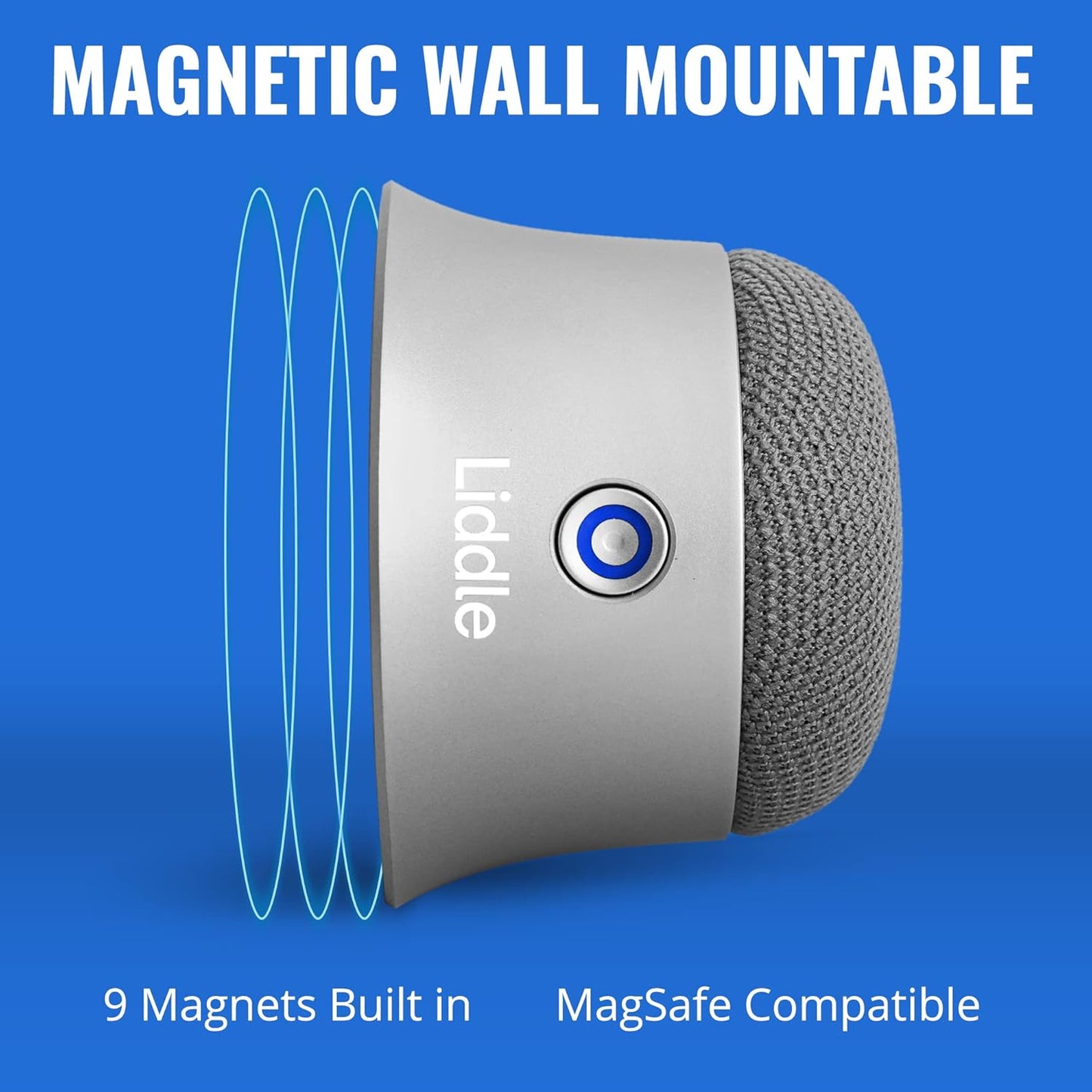 Magnetic Liddle Speaker Silver, Bluetooth 5.1, 3W, 6Hrs Battery, Magsafe Compatible, Wall Mount, Water Resistant, Best of CES 2022 Award