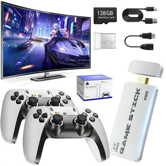 2026 New Retro Gaming Console, Retro Gaming Stick Pro Classic Game and 23 Game Emulators, Plug & Play 4K HDMI Output Game Console Stick with Dual 2.4G Controllers for Game Gifts (128GB)