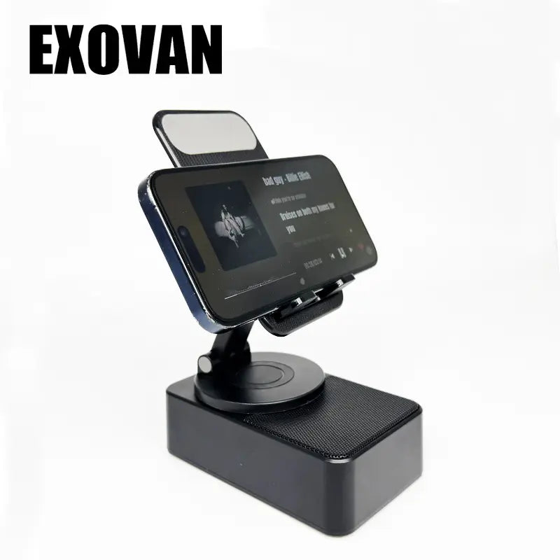 Wireless Audio Bluetooth Speaker 5In1 Phone Holder Emergency Rechargeable Withcolorful Ambient Light 300° Foldable for Tablet Iphone Android, Gifts for Men Women ，Black