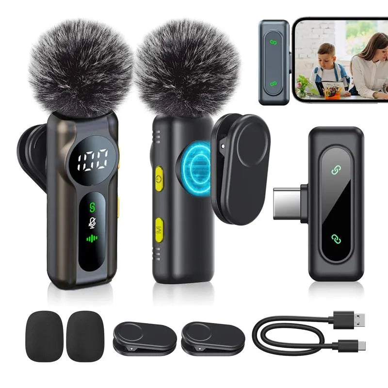 Professional Wireless Lavalier Microphone for Iphone, Ipad, Android - 2 Pack Noise Canceling Crystal Clear Recording, Live Streaming