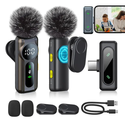 Professional Wireless Lavalier Microphone for Iphone, Ipad, Android - 2 Pack Noise Canceling Crystal Clear Recording, Live Streaming