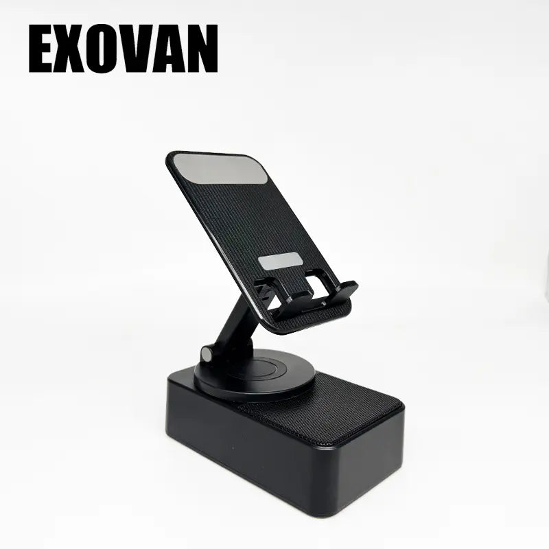 Wireless Audio Bluetooth Speaker 5In1 Phone Holder Emergency Rechargeable Withcolorful Ambient Light 300° Foldable for Tablet Iphone Android, Gifts for Men Women ，Black with LED Nightlight Wireless Induction Bluetooth Speaker Stand