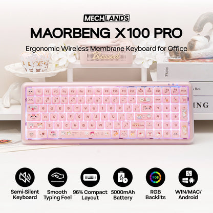 Mechlands X Maorbeng X100 PRO Membrane Keyboard with Number Pad, RGB Backlits, Wireless Computer Keyboard with 5000Mah Battery, BT/2.4G/USB-C Wired, 96% Layout for Windows/Mac/Pc