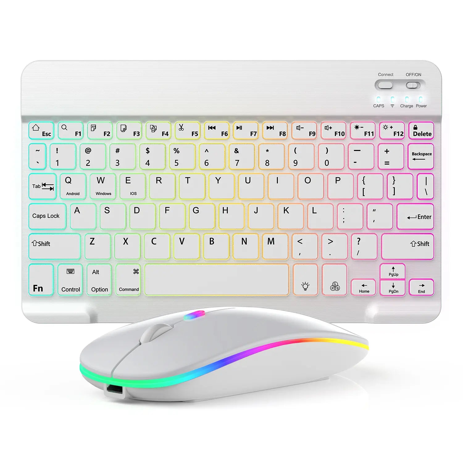 Rechargeable Bluetooth Keyboard and Mouse Combo, Ultra Slim 7-Color Backlit Wireless Set, Dual Mode Bluetooth Mouse, Portable Lightweight Design, Universal Compatibility for Ios, Android, Windows, Tablet, Phone, Home Office Daily Use