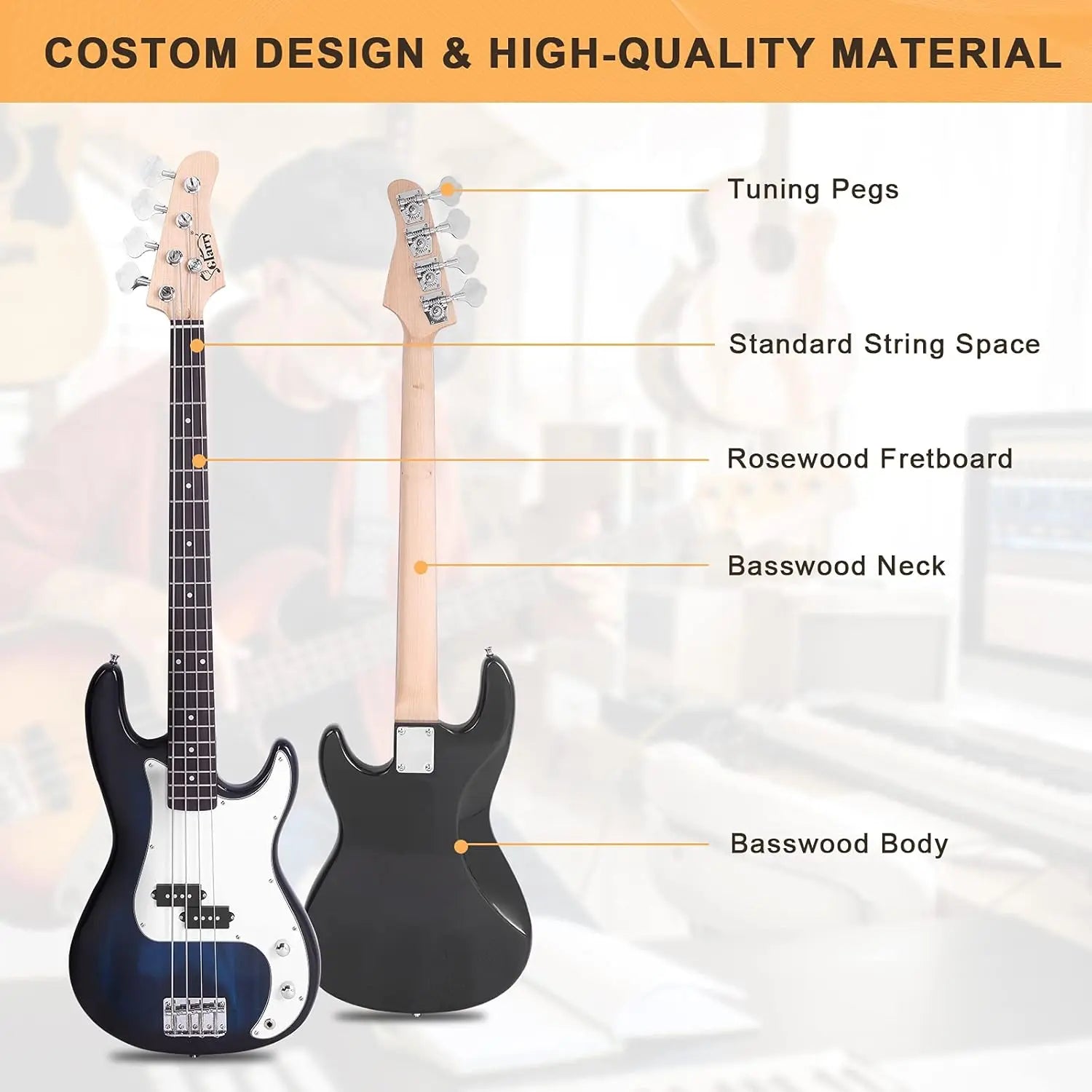 [Summervibes] GLARRY Full Size Electric Bass Guitar with 20W AMP, 4 String Beginner Starter Kit with Accessories Including Cable, Strap, Bag for Kids and Adults