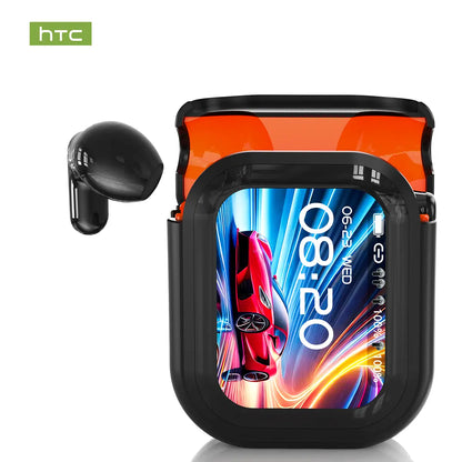 HTC NE20 Wireless Bluetooth Earphones - Bluetooth 6.0, Smart LED Display, IPX4 Waterproof, Hifi High-Fidelity Sound. Compatible with Ios, Android and PC. Built-In Microphone, Great for Office, Sports, Study and Voice Calls.