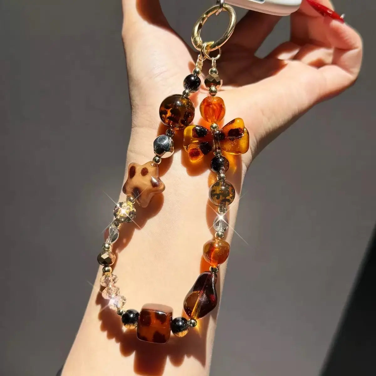 Woner for Phone Strap, Phone Chain Phone Charm Key Chain Detachable Cell Phone Lanyard Accessories-High Shine Brown Leopard