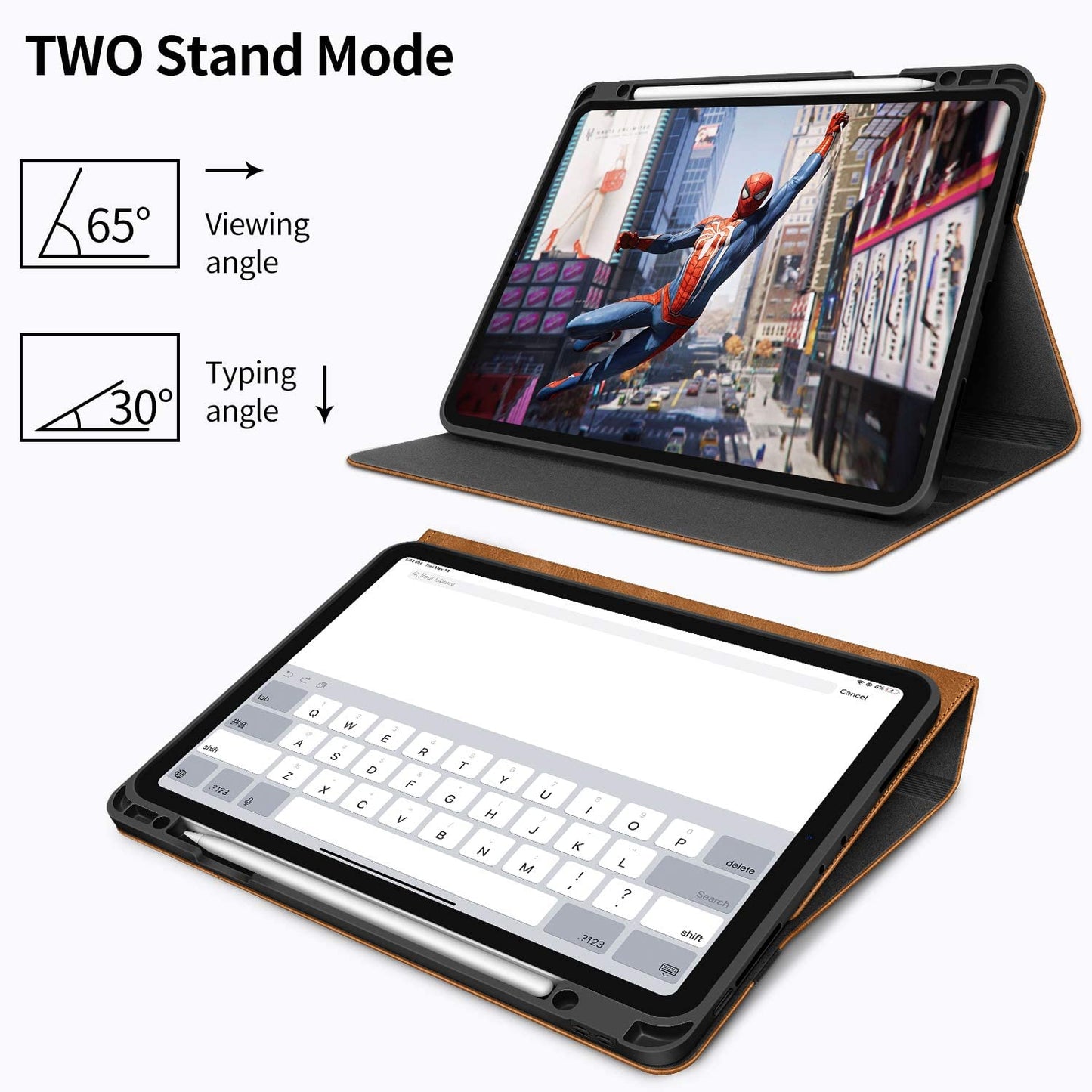 Case for Ipad Pro 12.9 2022 6Th/5Th/4Th/3Rd Generation with Pencil Holder Pocket Folio Stand Cover Soft TPU Back Shockproof, Auto Sleep/Wake,Vegan Leather