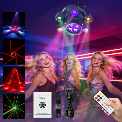 XDV 150W 6 Arms Moving Head DJ Light – RGBW Stage Light with DMX-512 & Sound Active for Parties, Weddings & Events