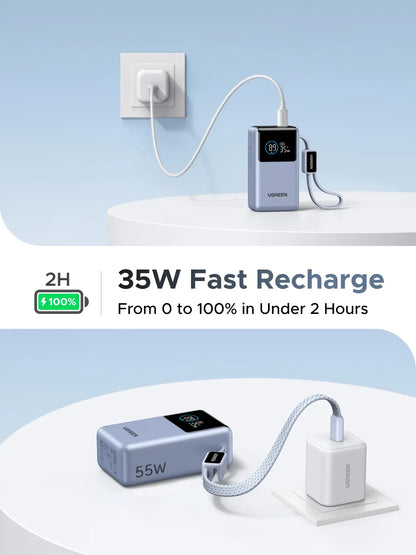 UGREEN Nexode Pro Power Bank 10,000Mah 45W, Compact Portable Charger, Built-In USB-C Cable, PD Super Fast Charging Battery Pack with Digital Display for Iphone 17/16 Pro Max Air/Galaxy S25 Ultra
