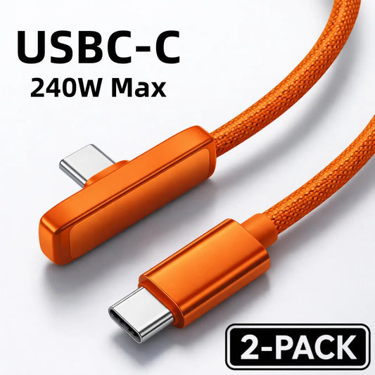 45W Right Angle Cable for Iphone 15/16/17 Pro Max Ipad & Macbook Series PD Type-C Charger 90 Degree Gaming Cord No Hand Blocking Durable Braided Data Power C to C Cable USB-C to USB-C - Cellphone