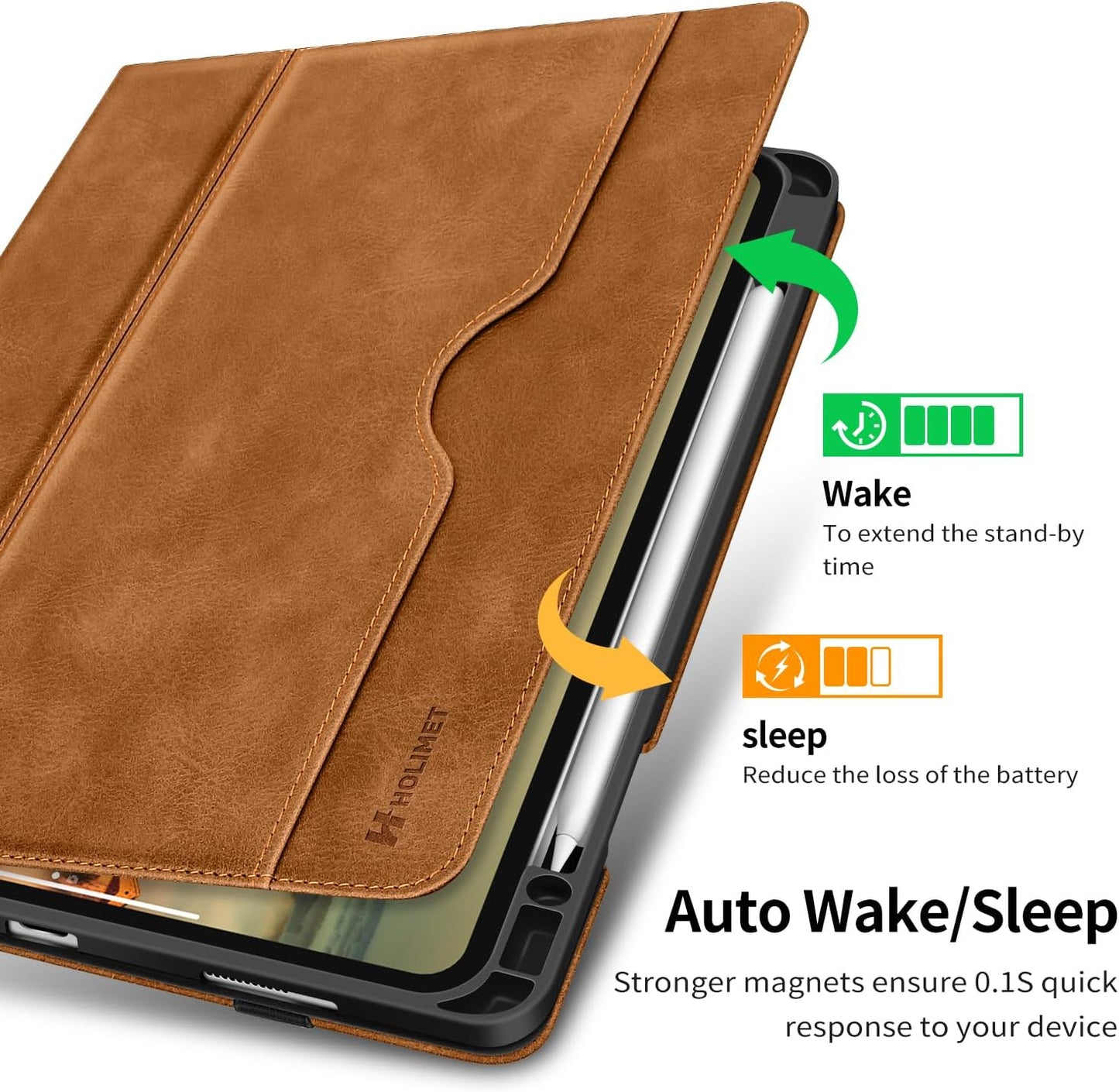 Case for Ipad Pro 12.9 2022 6Th/5Th/4Th/3Rd Generation with Pencil Holder Pocket Folio Stand Cover Soft TPU Back Shockproof, Auto Sleep/Wake,Vegan Leather
