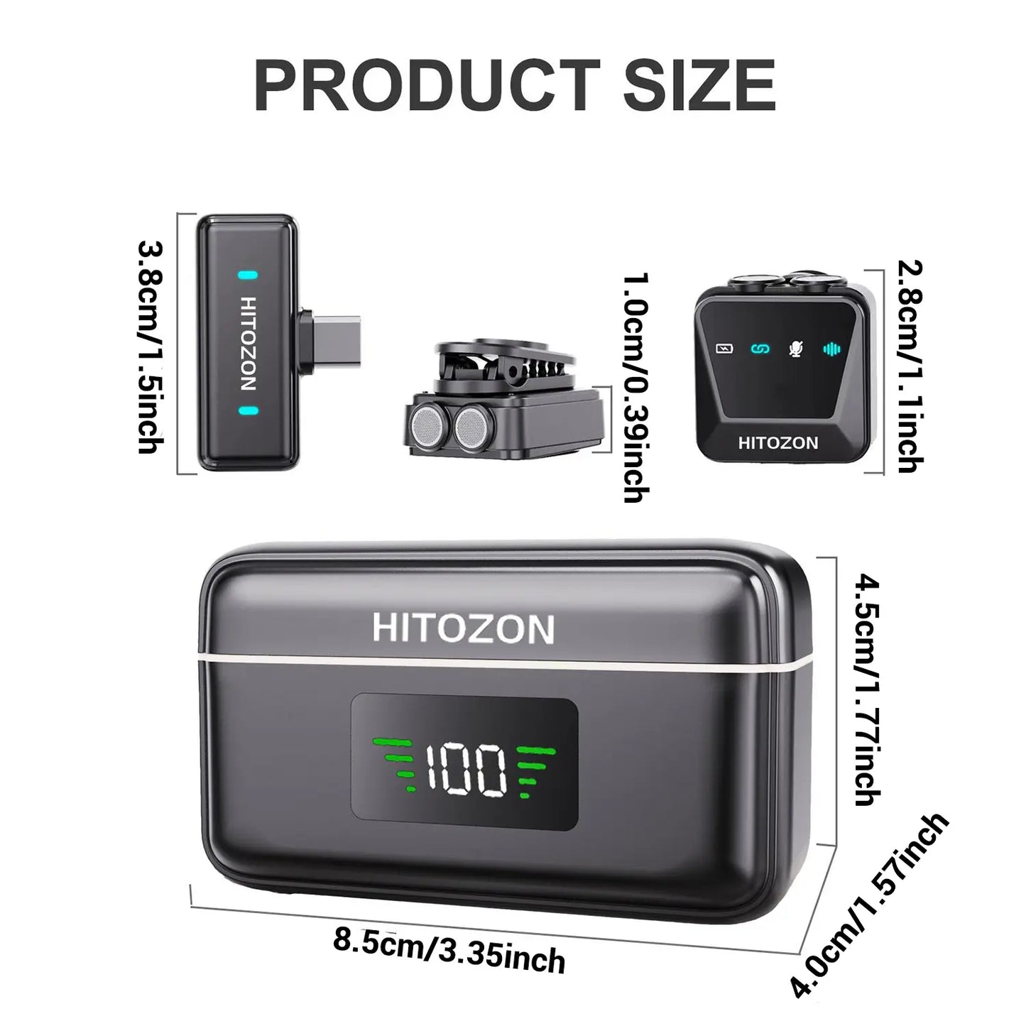 HITOZON Wireless Lavalier Microphone, USB Rechargeable Wireless Microphone with Charging Case, Lapel Mini Mic for Video Recording, Teaching, Interviews, Podcast, Audio, Portable Mic