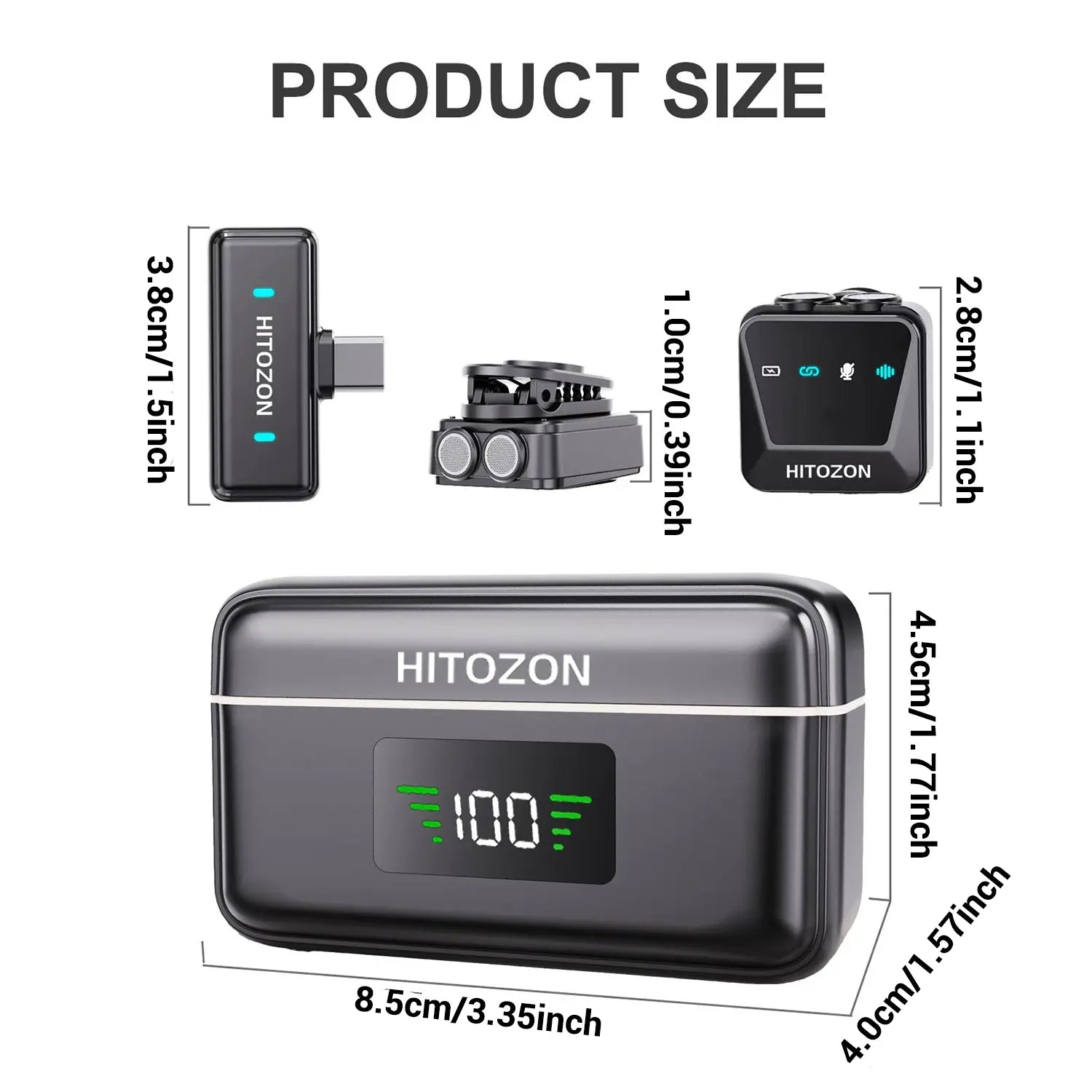 HITOZON Wireless Lavalier Microphone, USB Rechargeable Wireless Microphone with Charging Case, Lapel Mini Mic for Video Recording, Teaching, Interviews, Podcast, Audio, Portable Mic