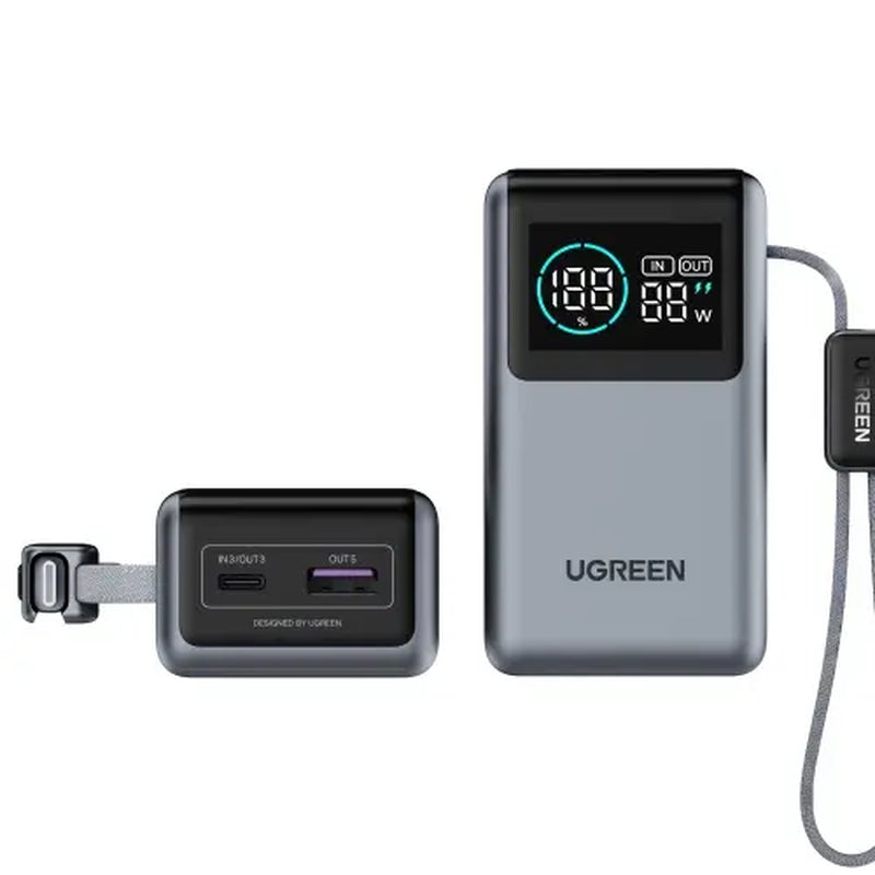 UGREEN Nexode Pro Power Bank 10,000Mah 45W, Compact Portable Charger, Built-In USB-C Cable, PD Super Fast Charging Battery Pack with Digital Display for Iphone 17/16 Pro Max Air/Galaxy S25 Ultra