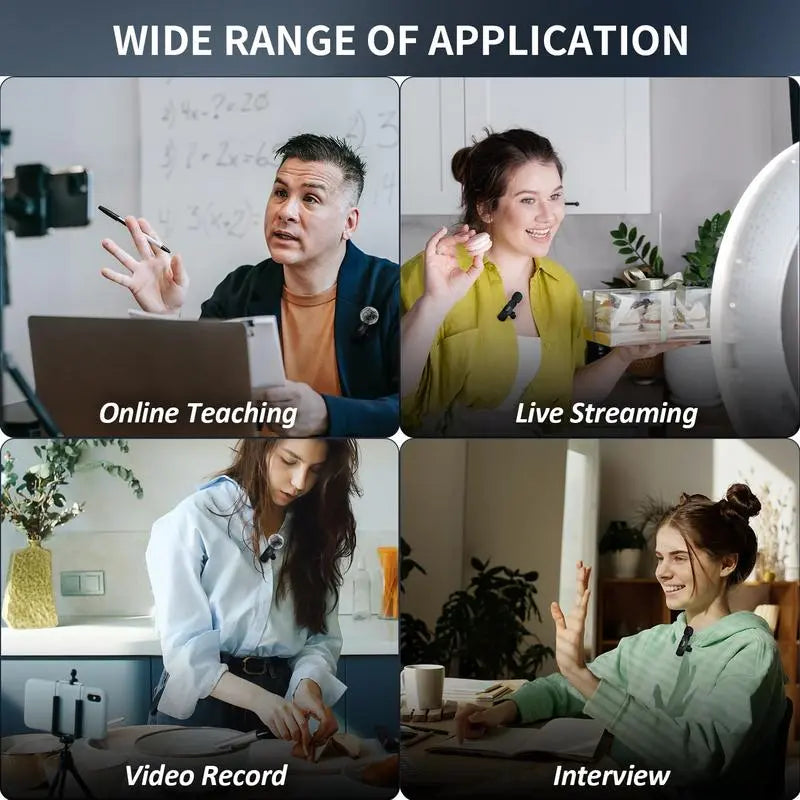Professional Wireless Lavalier Microphone for Iphone, Ipad, Android - 2 Pack Noise Canceling Crystal Clear Recording, Live Streaming