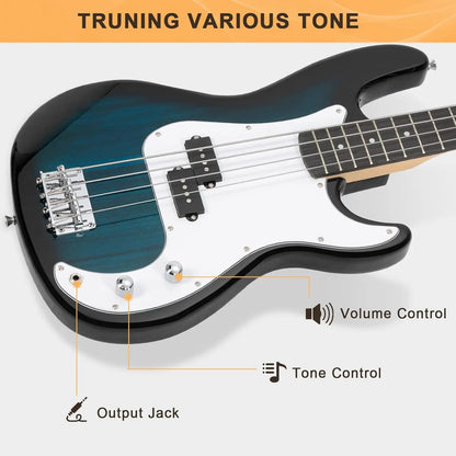 [Summervibes] GLARRY Full Size Electric Bass Guitar with 20W AMP, 4 String Beginner Starter Kit with Accessories Including Cable, Strap, Bag for Kids and Adults