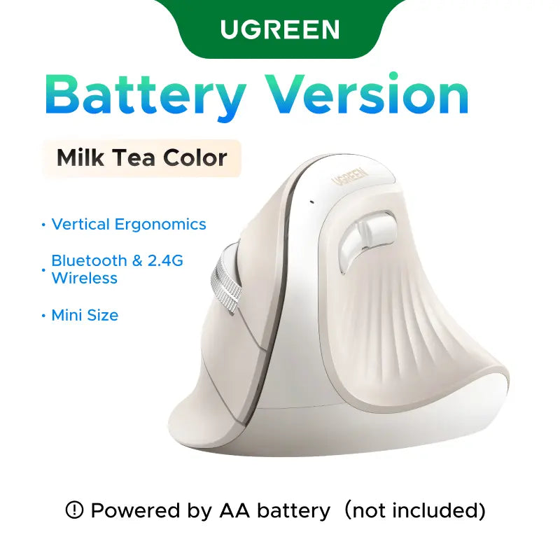 UGREEN Vertical Wireless (Bluetooth 5.0+2.4G) Ergonomic Mouse with 5 Buttons, 1000/1600/2000/3200/4000 DPI, Prevention of Mouse Arm, Vertical Mouse Compatible with Pc/Laptop/Tablet （Small Size）,#Summervibes